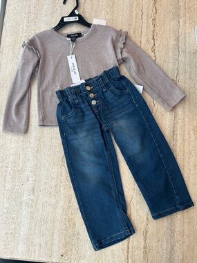 NEW 🆕 Joe’s Girls Neutral Taupe Knit Top + Dark Wash Jeans Set 2T